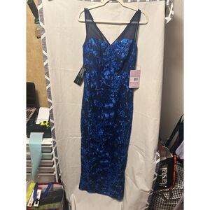 NWT JS Collections Baylor Embroidered Sequin Sleeveless Gown V Neck Size 6 Blue